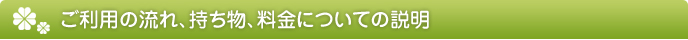 ご利用の流れ、持ち物、料金についての説明
